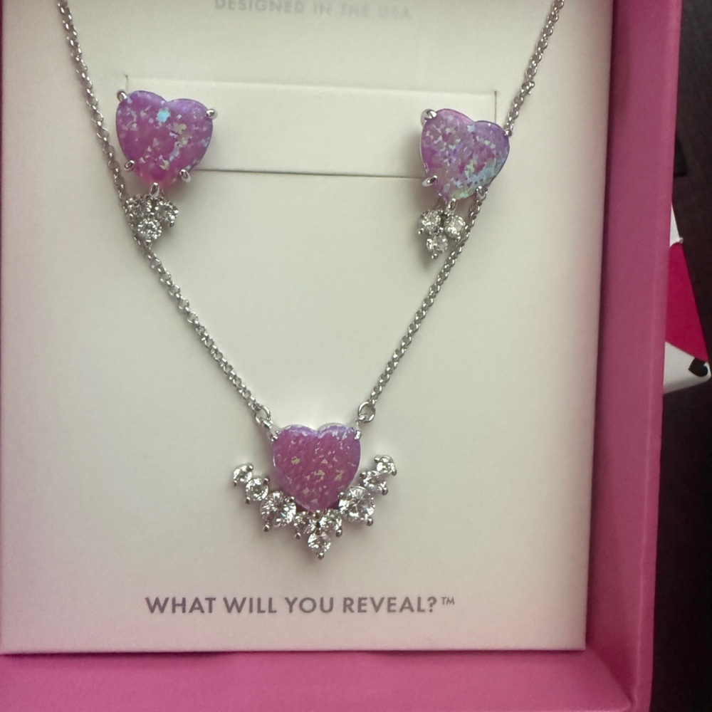 Sparkling Silver Necklace with Purple Heart Accents